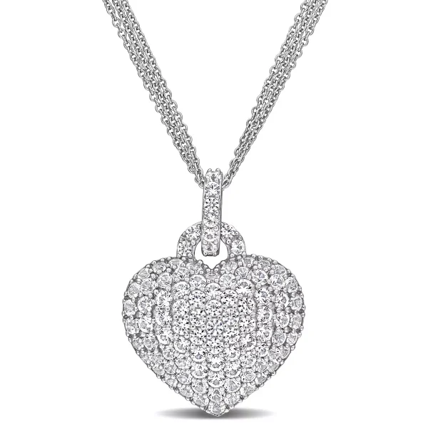Sterling Silver 3 1/2 CT TGW Created White Sapphire Heart Pendant With Chain