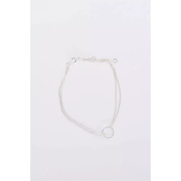Slickblue Women's Bracelet, Double Chain With Ring Charm, Minimal Style, Alloy, 7 Inch, Gold/Silver