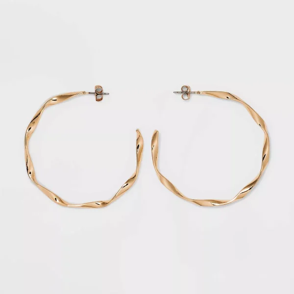 Twisted Large Hoop Earrings : Nickel-Free Metal, Post Closure, 1.96" Diameter, Lightweight Design
