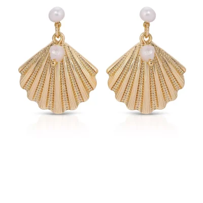 Scallop Shell and Pearl Earrings