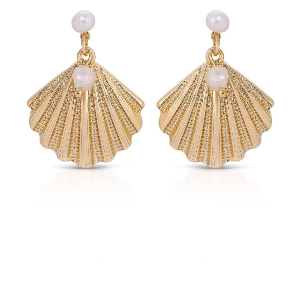 Scallop Shell and Pearl Earrings