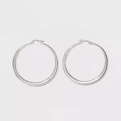 Silver Plated Graduated Hoop Earrings 50mm: Saddleback Closure, Nickel-Free Metal
