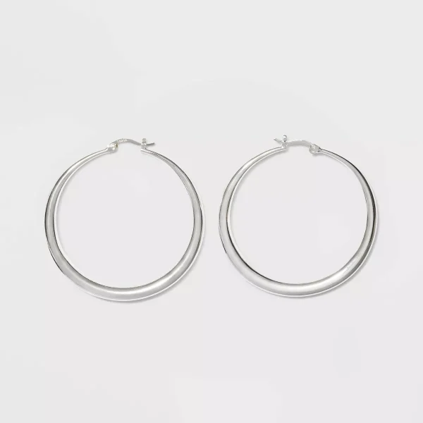 Silver Plated Graduated Hoop Earrings 50mm: Saddleback Closure, Nickel-Free Metal